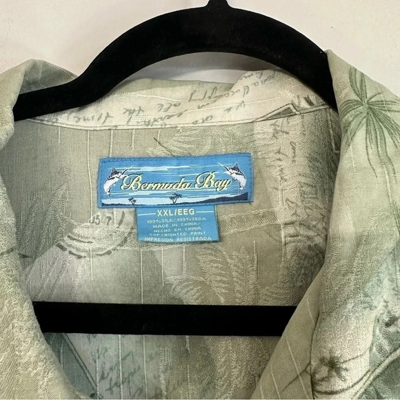 Bermuda Bay Men's Vintage Green Tropical 100% Silk Button Down Shirt Sz XXL GUC - Picture 4 of 8